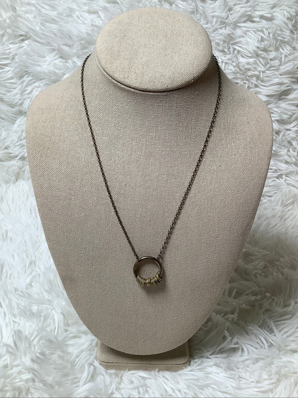 925 Sterling Silver Italy Gold-Tone Chain Ring Stacked Pendent Necklace C32-3